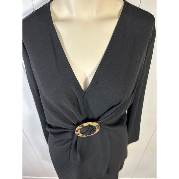 Topshop Tortoise Ring Black Long Sleeve Mini Dress in Size 8. - Picture 4 of 7